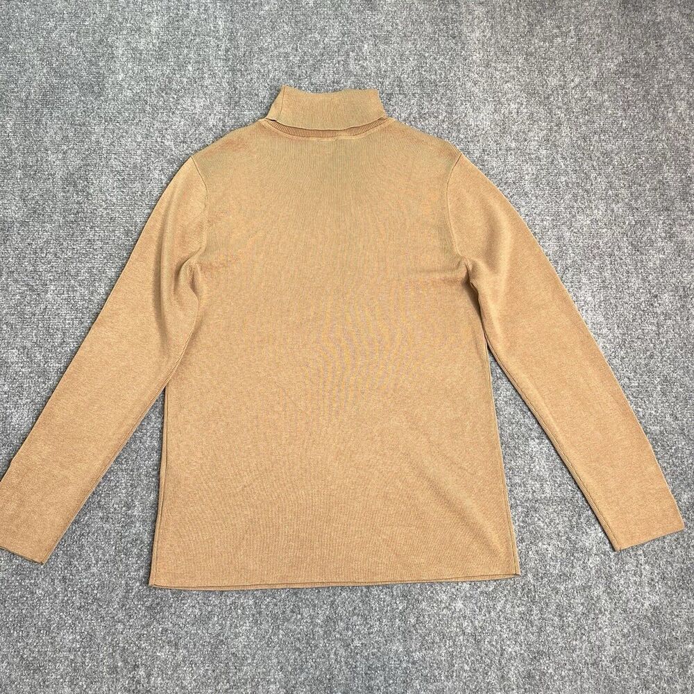Chicos Sweater Womens Large Tan Turtleneck Ribbed Knit Embellished Sleeve - Picture 2 of 8